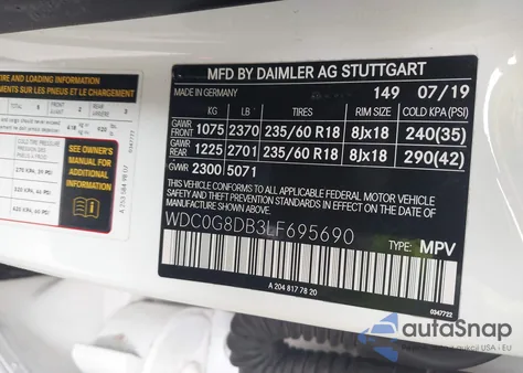 2020 Mercedes-Benz Glc 300 from USA, damaged, VIN WDC0G8DB3LF695690